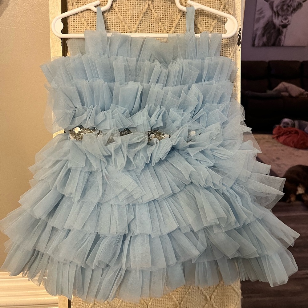 Karamel Baby Blue Ruffled Tulle Dress